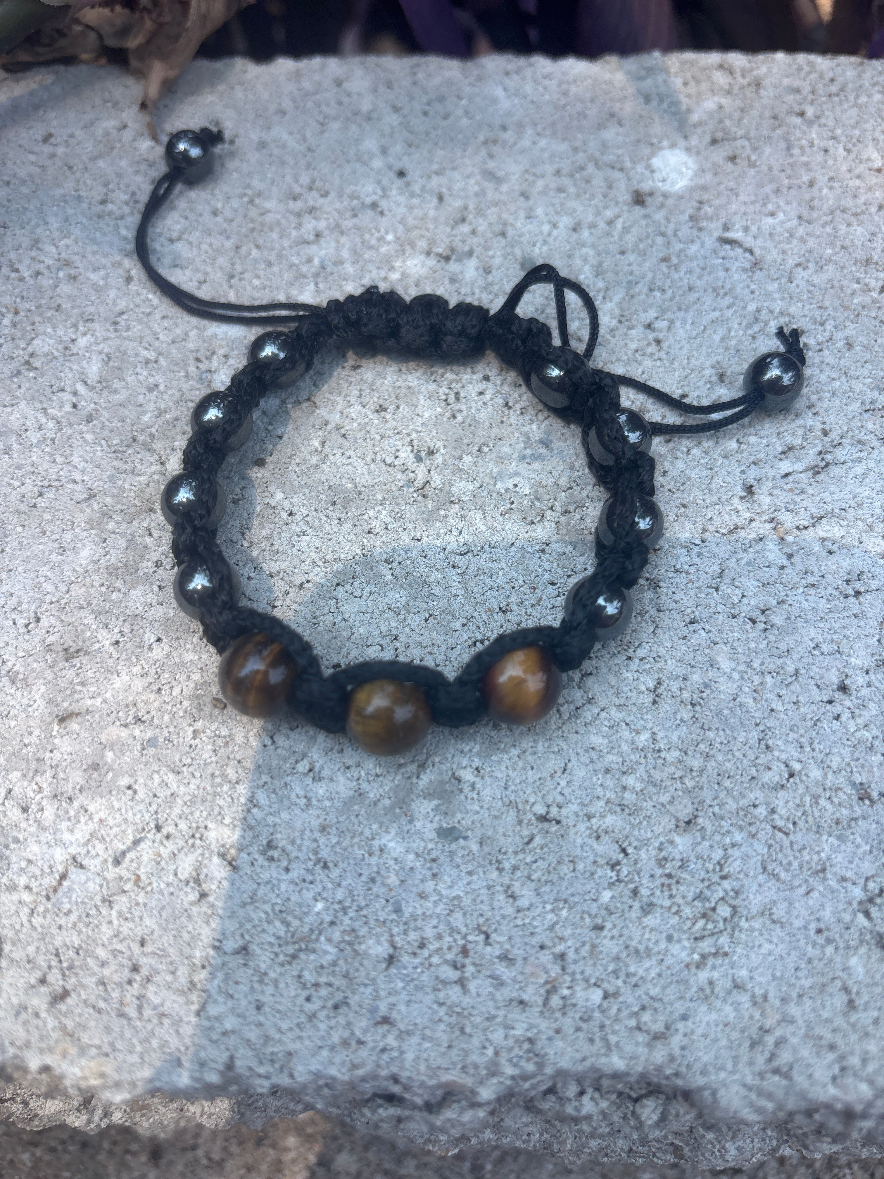 Tigers Eye & Hematite Macrame Bracelet