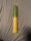 Green and Yellow 9 in Pillar Candle