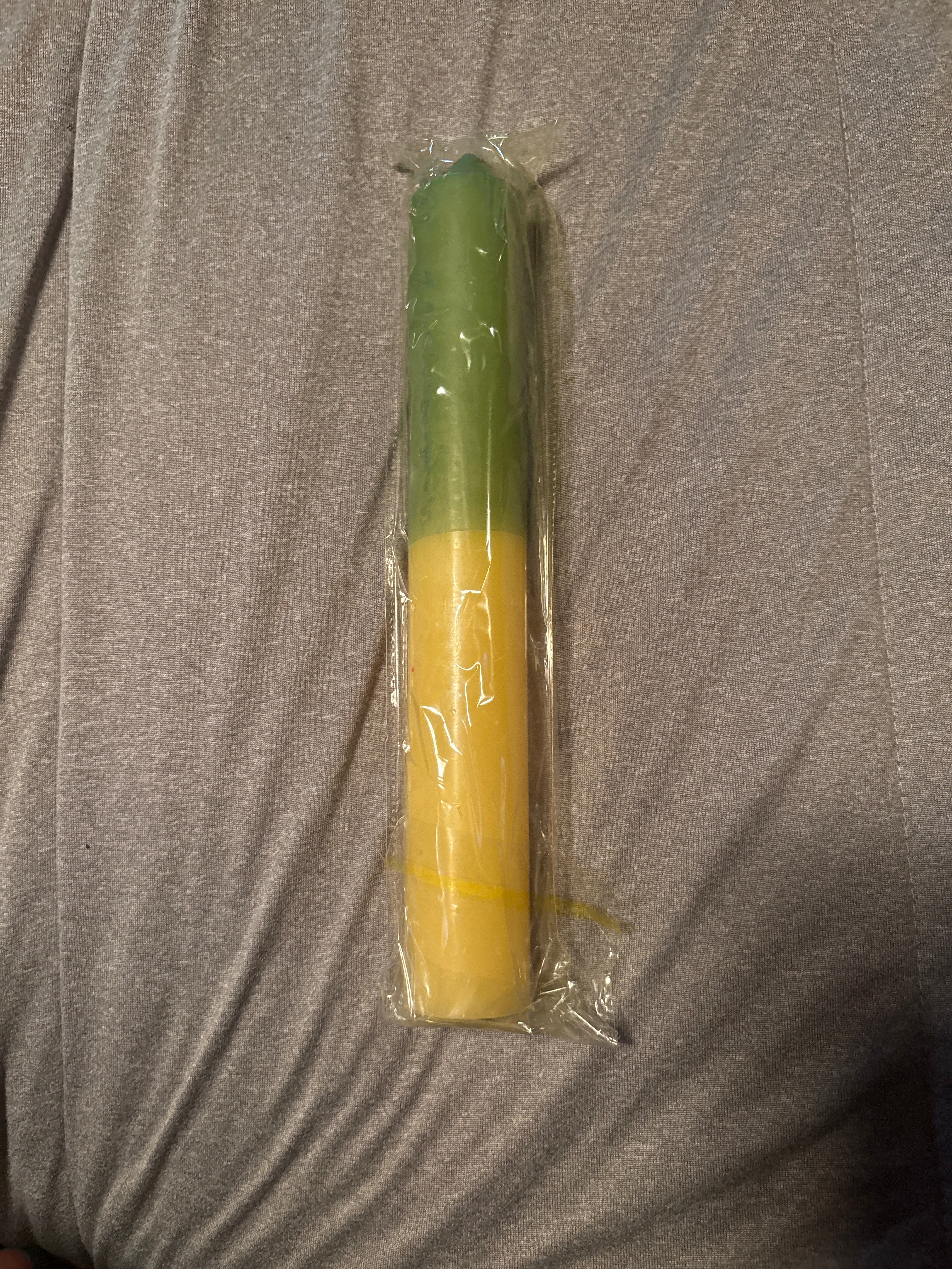 Green and Yellow 9 in Pillar Candle