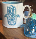 Hand of Hamza coffee mug with matching keychain
