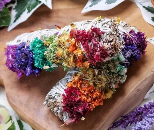 White Sage Smudge Stick Small with Assorted Flowers
